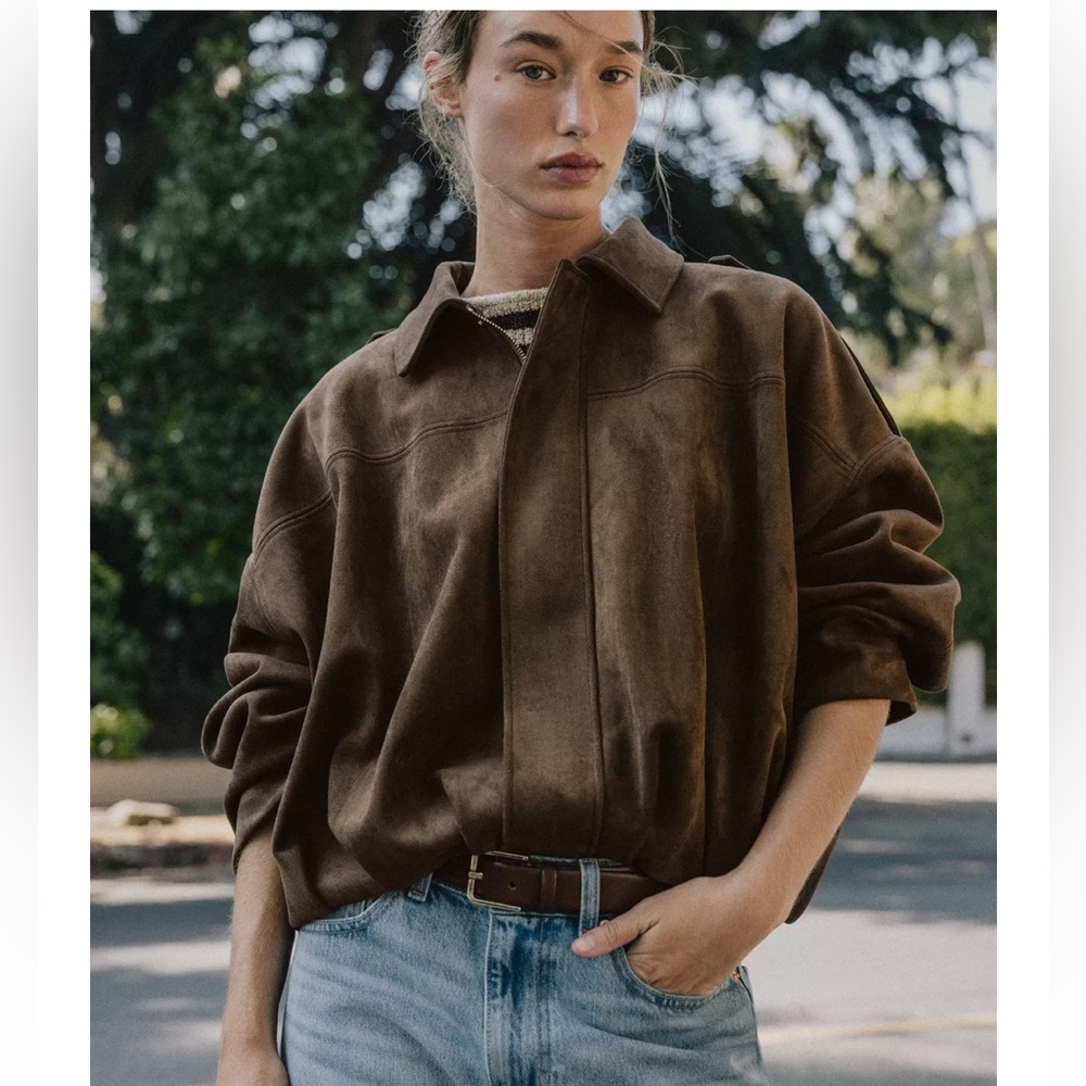 ZARA Faux Suede Bomber Jacket SZ:M Dark Brown